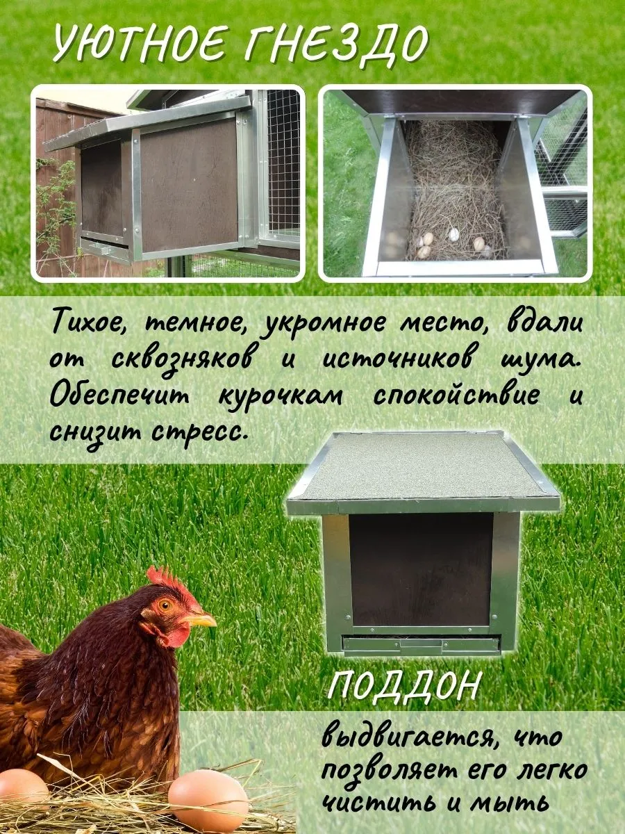 Утепленный отапливаемый уличный курятник с выгулом и гнездом "Мечта" на 8-10 кур. Фото 5