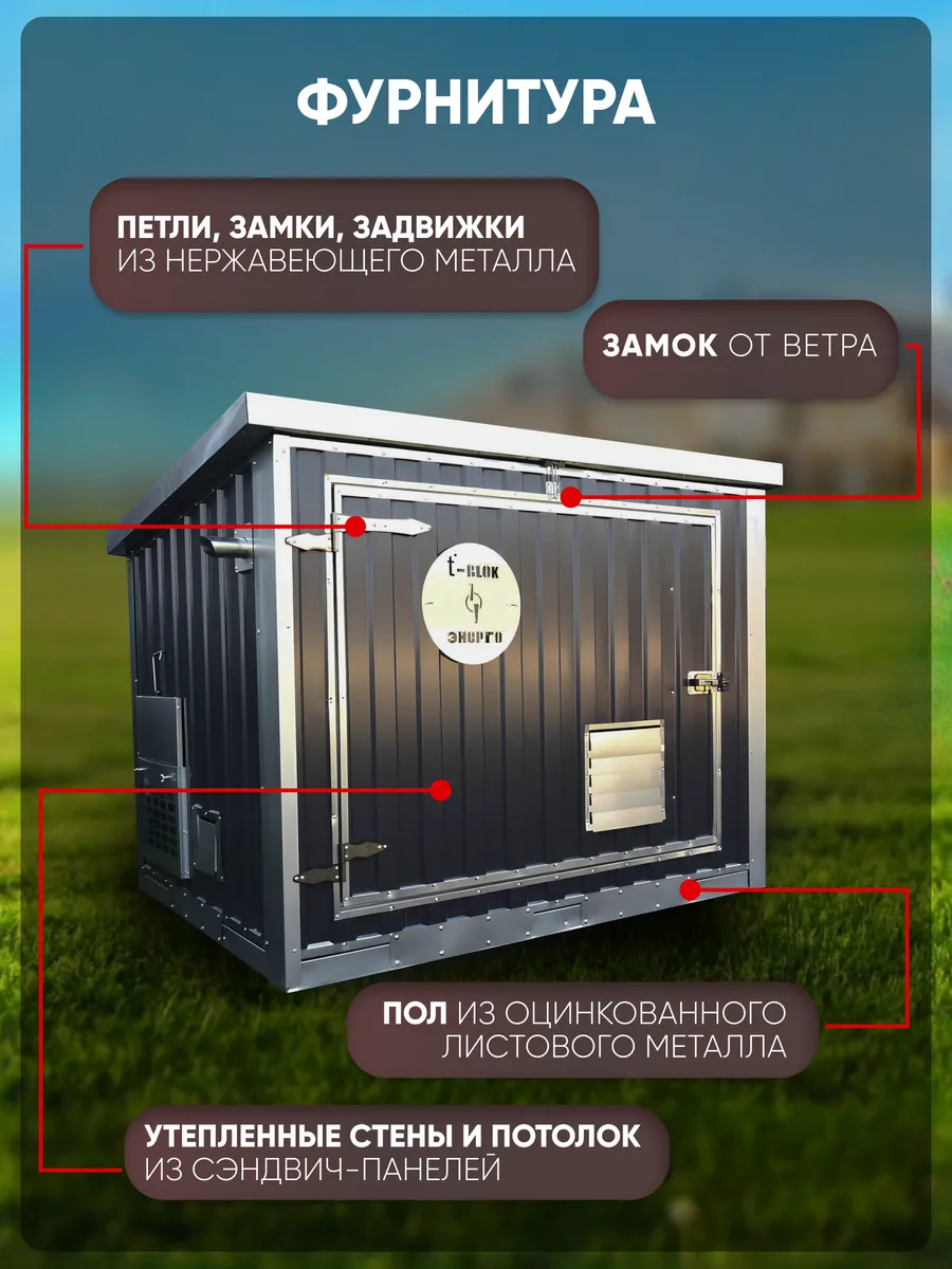 Шумопоглощающий утеплённый контейнер для генератора L T-Блок "Энерго" увеличенный  с  вентилятором 1000 м3/ч. Фото 2