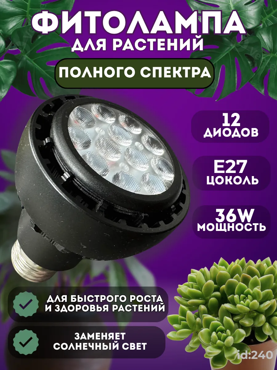 Фитолампа 36W 12 диодов Черная. Фото 1 Фитолампа 36W 12 диодов Черная. Фото 1