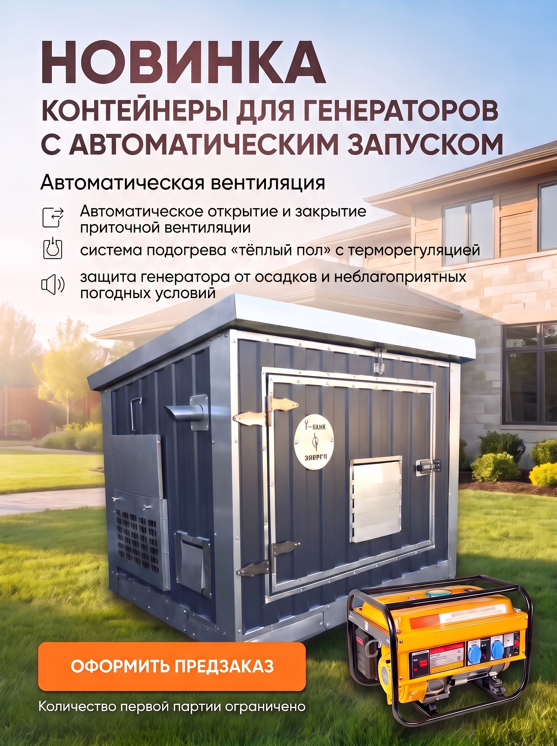 Открыт ПРЕДЗАКАЗ на новые контейнеры для генераторов с автоматическим запуском! Открыт ПРЕДЗАКАЗ на новые контейнеры для генераторов с автоматическим запуском!