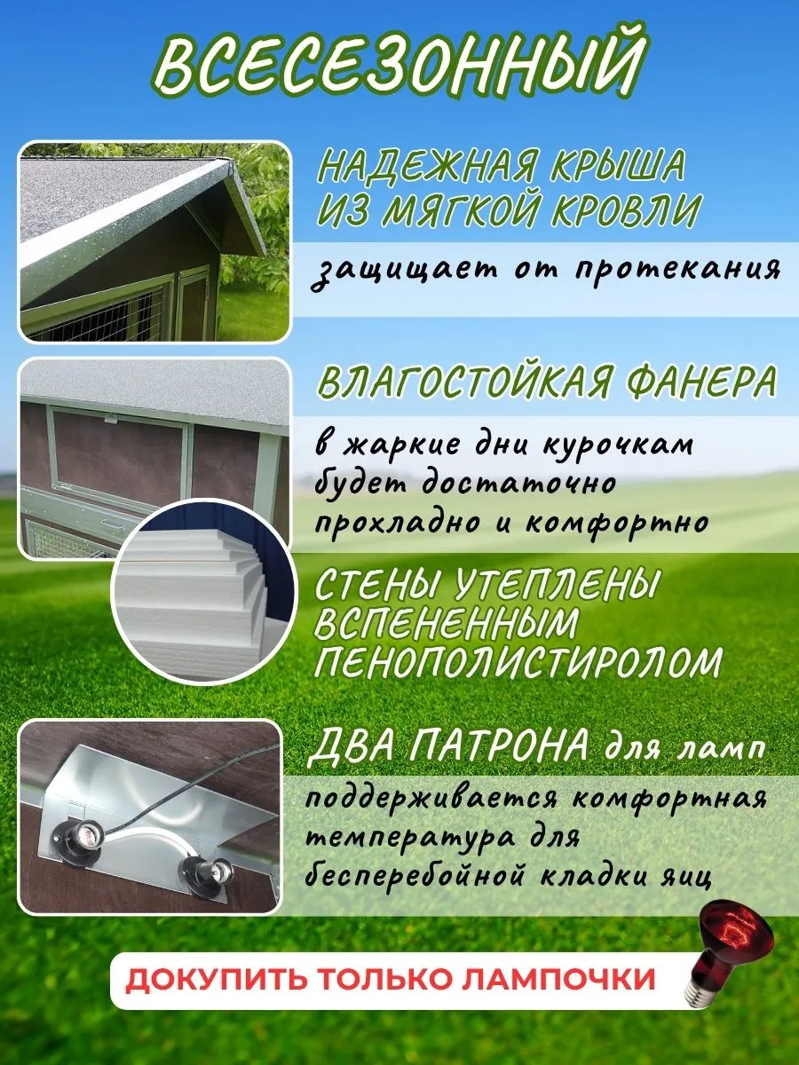 Утепленный отапливаемый уличный курятник с выгулом и гнездом "Мечта" на 8-10 кур. Фото 3