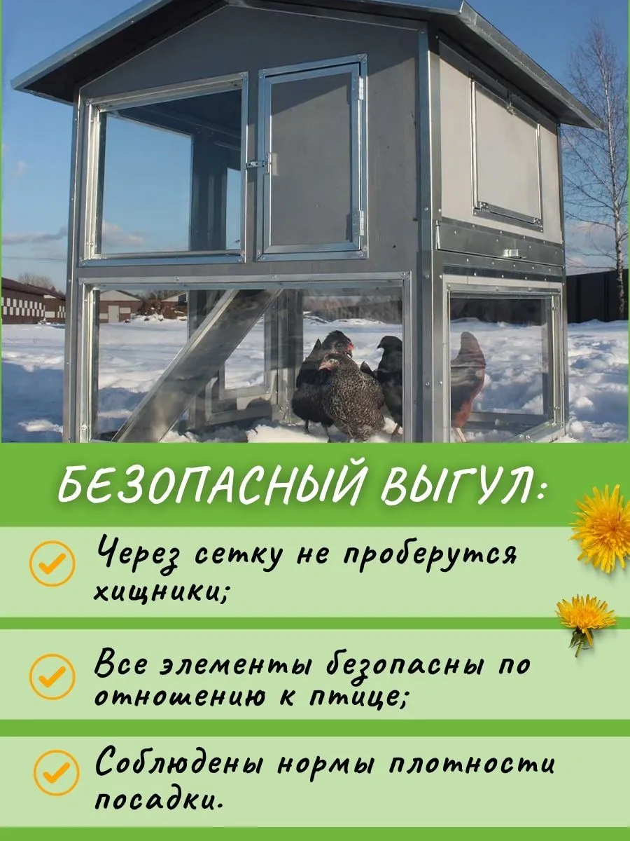 Утепленный отапливаемый уличный курятник с выгулом "Зимняя мечта" на 8-10 кур. Фото 2